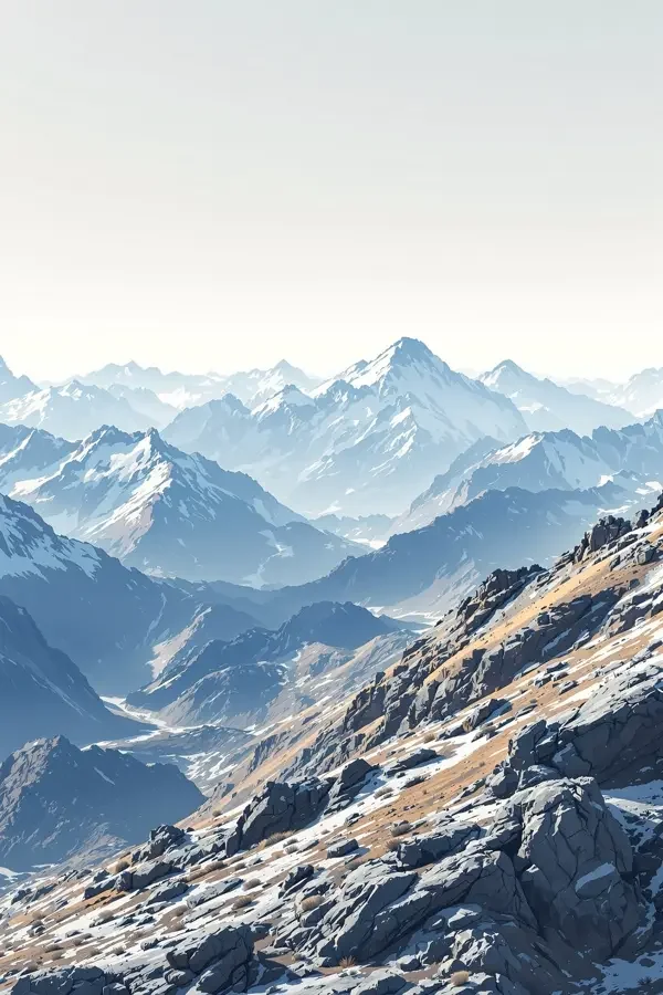 亚洲黄色电影《高原之光》纪录片海报，青灰色调高原雪山远景