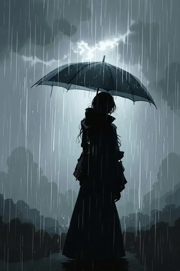 亚洲黄色电影《雨季不再来》剧照，青灰色调雨中少女剪影